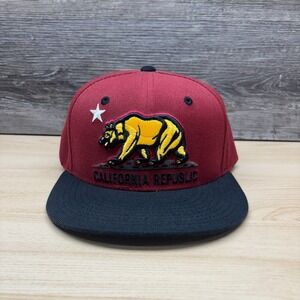 California Republic Hat Cap Snap Back Maroon Black Bear Flag West Coast Souvenir